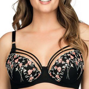 Parfait Black Floral Cutout Underwire Demi Bra 36D